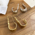 European Style Oval Alloy Earrings For Women, Textured Metal Ear Hook Statement Jewelry view 4