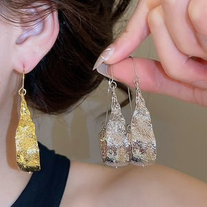 European Style Oval Alloy Earrings For Women, Textured Metal Ear Hook Statement Jewelry