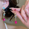 Alloy Rhinestone Bow Flower Teardrop Pendant Earrings Necklace Bracelet Jewelry Set Vintage Court Style view 4