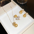 Light Luxury New Chinese Retro Faux Pearl Zircon Heart Necklace Ring Earrings Jewelry Set view 3