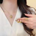 Light Luxury New Chinese Retro Faux Pearl Zircon Heart Necklace Ring Earrings Jewelry Set view 2