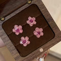 Sparkling Full Rhinestone Pink Star Stud Earrings For Women, Alloy Light Luxury Petite Jewelry view 1