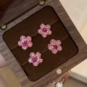 Sparkling Full Rhinestone Pink Star Stud Earrings For Women, Alloy Light Luxury Petite Jewelry