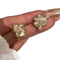 Gold Tone Copper White Mother Of Pearl Camellia Flower Clip-on Earrings Elegant Light Luxury Style view 5