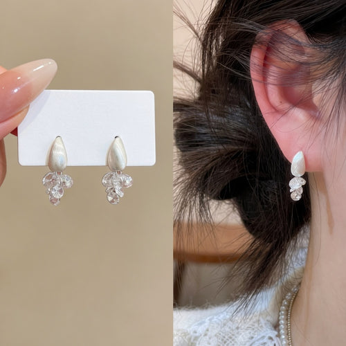 Brushed Copper Teardrop Zircon Tassel Drop Earrings, Minimalist Luxury Statement Jewelry