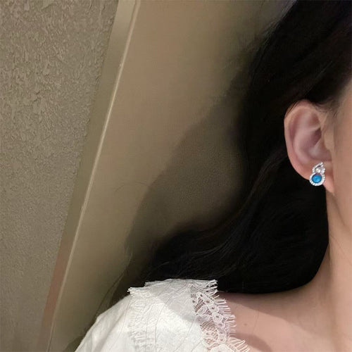 Light Luxury Zircon Gourd Faux Pearl Stud Earrings Vintage Geometric Design for Women