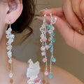 Light Luxury Cat Eye Stone Zircon Geometric Tassel Drop Earrings With Silver Needle For OL Style view 2