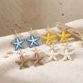 Bohemian Raffia Starfish Beach Stud Earrings Ocean Vacation Alloy Woven Thread Double Star Drop Earrings view 3