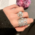 Sparkling Zircon French Hollow Flower Ring For Women view 4