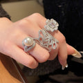 Sparkling Zircon French Hollow Flower Ring For Women view 2