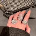 Sparkling Zircon French Hollow Flower Ring For Women view 3