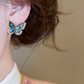 Aurora Iridescent Natural Green Shell Butterfly Stud Earrings Light Luxury Unique Design view 3