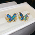 Aurora Iridescent Natural Green Shell Butterfly Stud Earrings Light Luxury Unique Design view 4