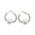 Minimalist Modern Iron Hoop Earrings With Round Pearl Geometric Light Luxury Design For Women view 5