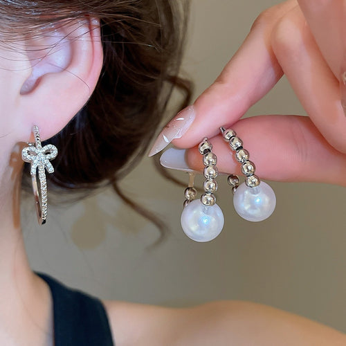 Minimalist Modern Iron Hoop Earrings With Round Pearl Geometric Light Luxury Design For Women