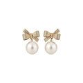 French Elegant Bow Faux Pearl Stud Earrings, Shiny Light Luxury Niche Design view 5