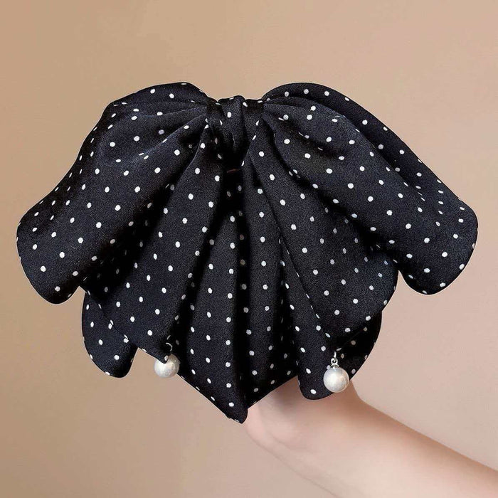 Mesh Polka Dot Bow Ribbon Claw Clip For Ponytails