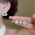 Elegant Faux Pearl Round Rhinestone Stud Earrings Jewelry Set With Silver Pins French Vintage Style view 1