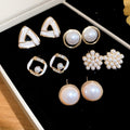 Elegant Faux Pearl Round Rhinestone Stud Earrings Jewelry Set With Silver Pins French Vintage Style view 2