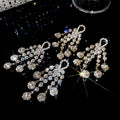 Copper Full Rhinestone Tassel Drop Earrings Geometric Palace Style Banquet Dress Jewelry view 2