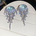 Copper Feather Design Full Zircon Stud Earrings Light Luxury Court Style Banquet Jewelry view 3