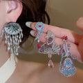 Copper Feather Design Full Zircon Stud Earrings Light Luxury Court Style Banquet Jewelry view 2