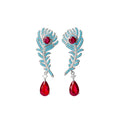 Copper Feather Design Full Zircon Stud Earrings Light Luxury Court Style Banquet Jewelry view 5