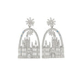 Copper Oval Castle Stud Earrings With Sparkling Full Rhinestone French Fairy Tale Design view 5