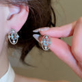 Light Luxury Oval Aquamarine Copper Ring And Stud Earrings Jewelry Set With Silver Pins view 4