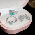 Light Luxury Oval Aquamarine Copper Ring And Stud Earrings Jewelry Set With Silver Pins view 1