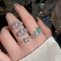Light Luxury Oval Aquamarine Copper Ring And Stud Earrings Jewelry Set With Silver Pins view 2