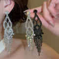 Copper Rhinestone Hollow Waterdrop Tassel Drop Earrings European Court Style view 2