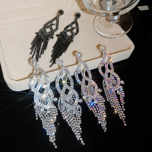 Copper Rhinestone Hollow Waterdrop Tassel Drop Earrings European Court Style