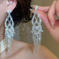 Copper Rhinestone Hollow Waterdrop Tassel Drop Earrings European Court Style view 4