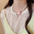 Summer Bear Strawberry Faux Pearl Necklace For Women, Sweet Old Money Clavicle Chain view 3