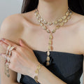 Vintage Gold Leaf Tassel Necklace And Earrings Jewelry Set, Alloy Elegant Western Style For Women view 2
