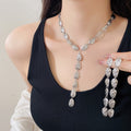 Vintage Gold Leaf Tassel Necklace And Earrings Jewelry Set, Alloy Elegant Western Style For Women view 4