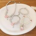 Sweet Faux Pearl Pink Enamel Strawberry Heart Zircon Star Necklace Bracelet Jewelry Set for Women view 3