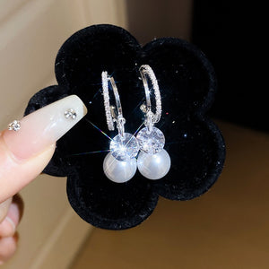 2026 C Shaped Rhinestone Faux Pearl Stud Earrings For Women, Korean Light Luxury OL Jewelry