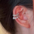Silver Teardrop Full Rhinestone Copper Clip-on Earrings Korean Minimalist Ear Cuff Style view 3