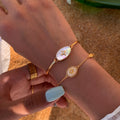 18K Gold Plated Copper Oval Mother Of Pearl Starburst Bangle Modern Minimalist Light Luxury Bracelet view 4