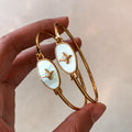 18K Gold Plated Copper Oval Mother Of Pearl Starburst Bangle Modern Minimalist Light Luxury Bracelet view 3