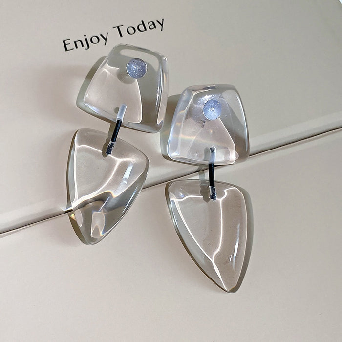 Silver Pin Resin Triangle Pendant Drop Earrings, Minimalist European Geometric Style