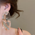 Silver Pin Resin Triangle Pendant Drop Earrings, Minimalist European Geometric Style view 4