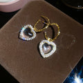 French Vintage Heart Zircon Tassel Drop Earrings, Light Luxury Copper Jewelry view 4