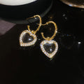 French Vintage Heart Zircon Tassel Drop Earrings, Light Luxury Copper Jewelry view 2