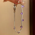 Purple Crystal Pave Beaded Bracelet For Women, Copper Geometric Round Light Luxury Sweet Elegant Fashion Jewelry view 1