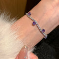 Purple Crystal Pave Beaded Bracelet For Women, Copper Geometric Round Light Luxury Sweet Elegant Fashion Jewelry view 2