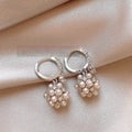 Silver Floral Ball Faux Pearl Stud Earrings For Women Light Luxury Geometric Round Fashion Jewelry view 3