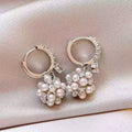 Silver Floral Ball Faux Pearl Stud Earrings For Women Light Luxury Geometric Round Fashion Jewelry view 1